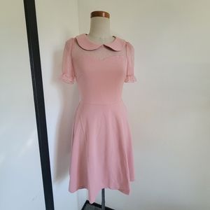 Allegra k flare dress with collar and mesh Panel